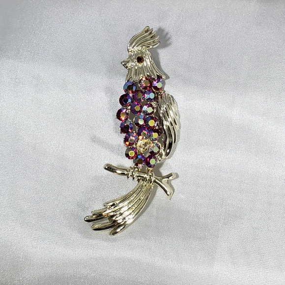 Gold & Rhinestone Cockatoo Vintage 1950 Brooch - Picture 4 of 4